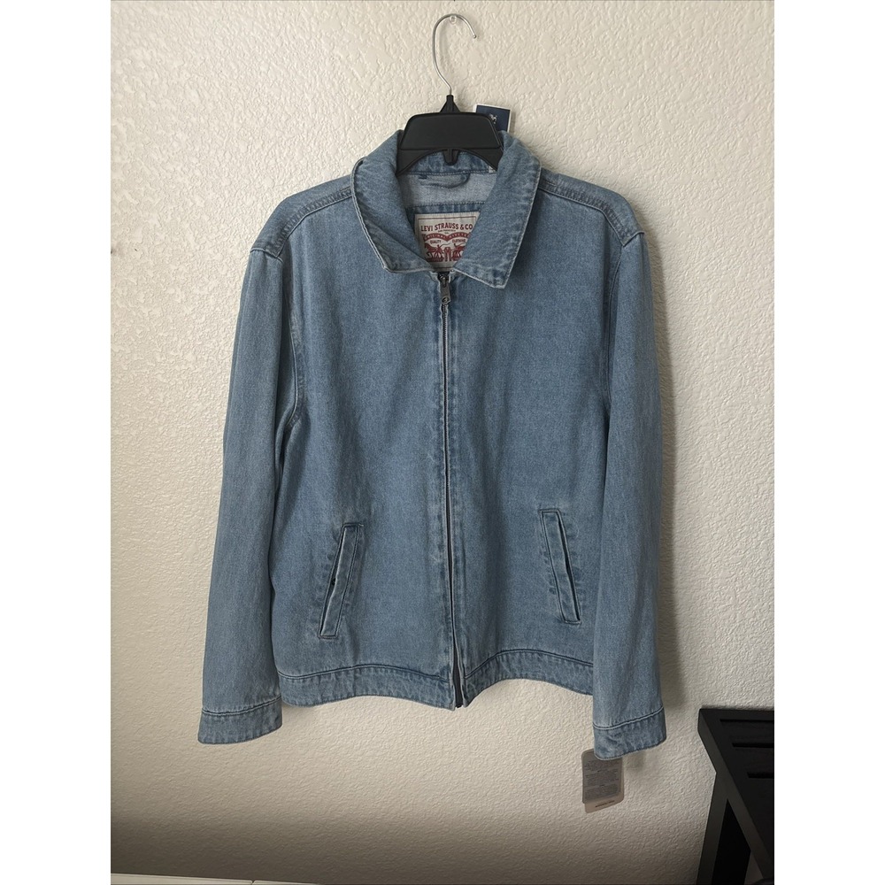 New Levi's Light Wash Denim Bomber Jacket Men's L Zip‎ Up LM5SC636